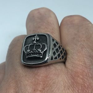 Vintage Stainless Steel Crown Ring - Mens'